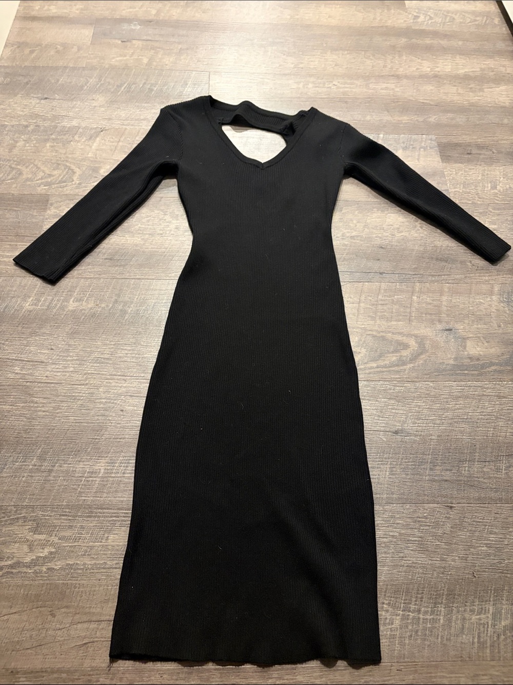 No Boundaries Black Ribbed V-Neck Maxi Dress with Back Cutout